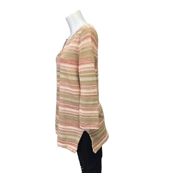 Lauren Ralph Lauren Striped Orange Linen Cotton Knit Tunic Sweater 3/4 sleeve M - Picture 4 of 9